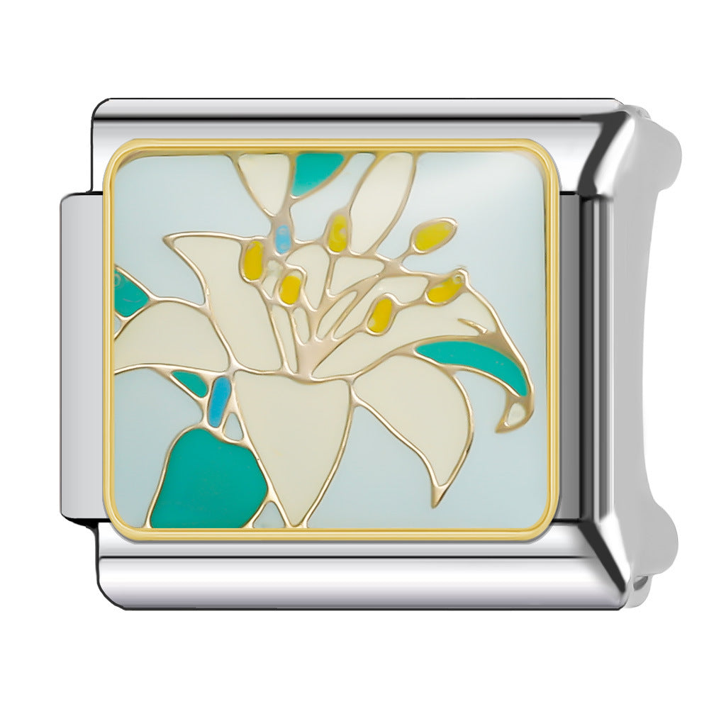 Wholesale Italian Charm Bracelet 9mm DIY Splicing Floral Collection Stainless Steel Composable Bracelet