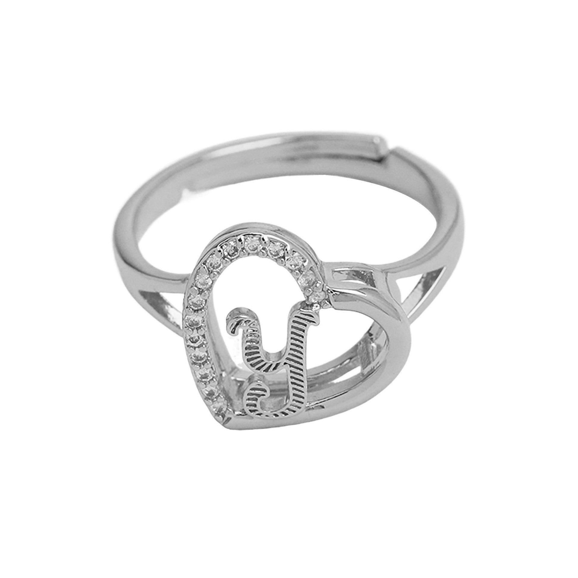 Wholesale  heart-shaped love texture hollow 26 grass English letters open heart ring