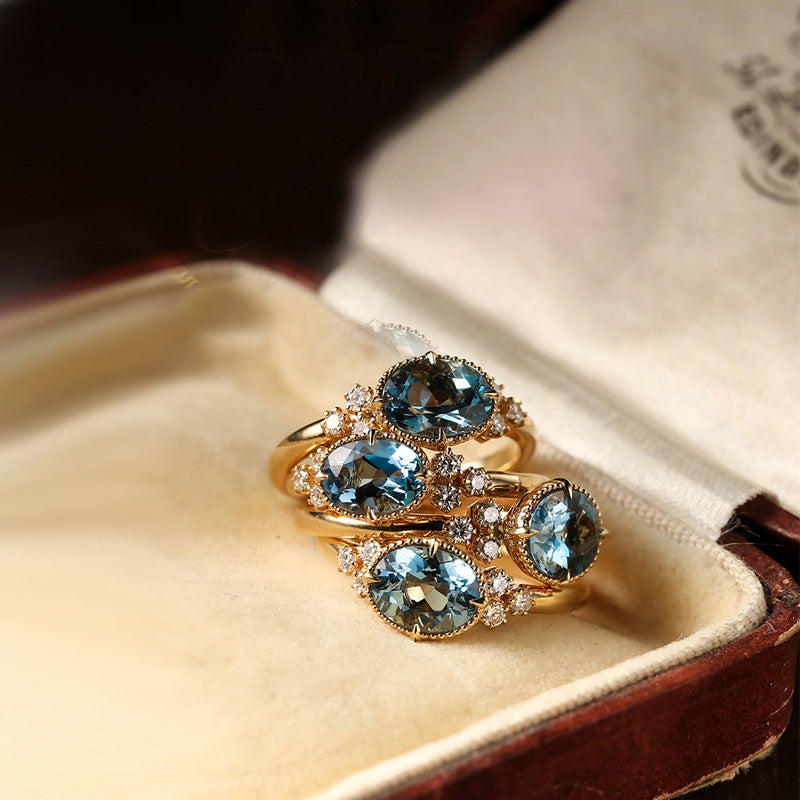 Wholesale 925 Sterling Silver Ring Moissanite Aquamaro Women's Color Ring