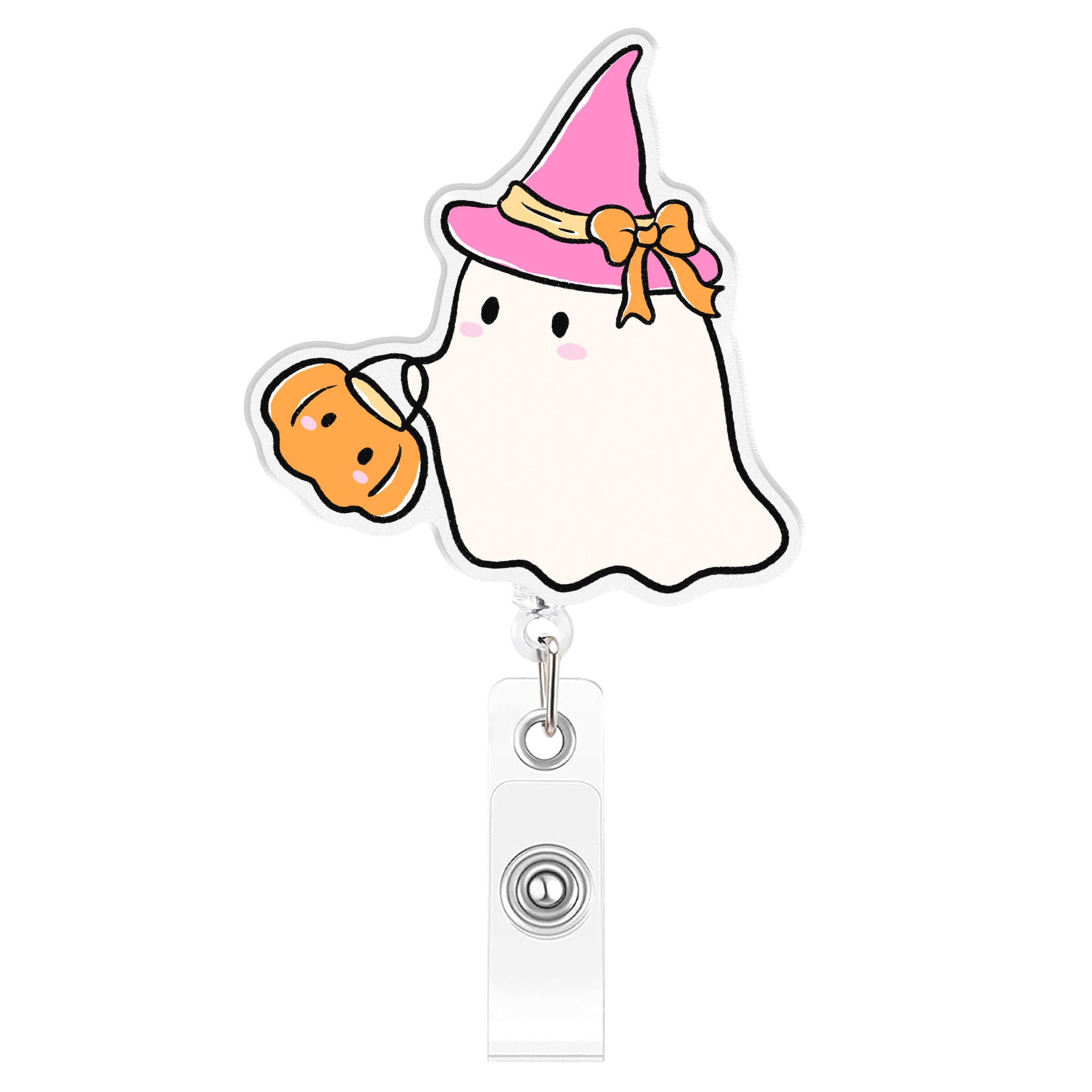 Wholesale  Ghost Cute Cartoon Acrylic Easy-Pull Buckle Retractable ID Card Holder Able Office Badge Decoration