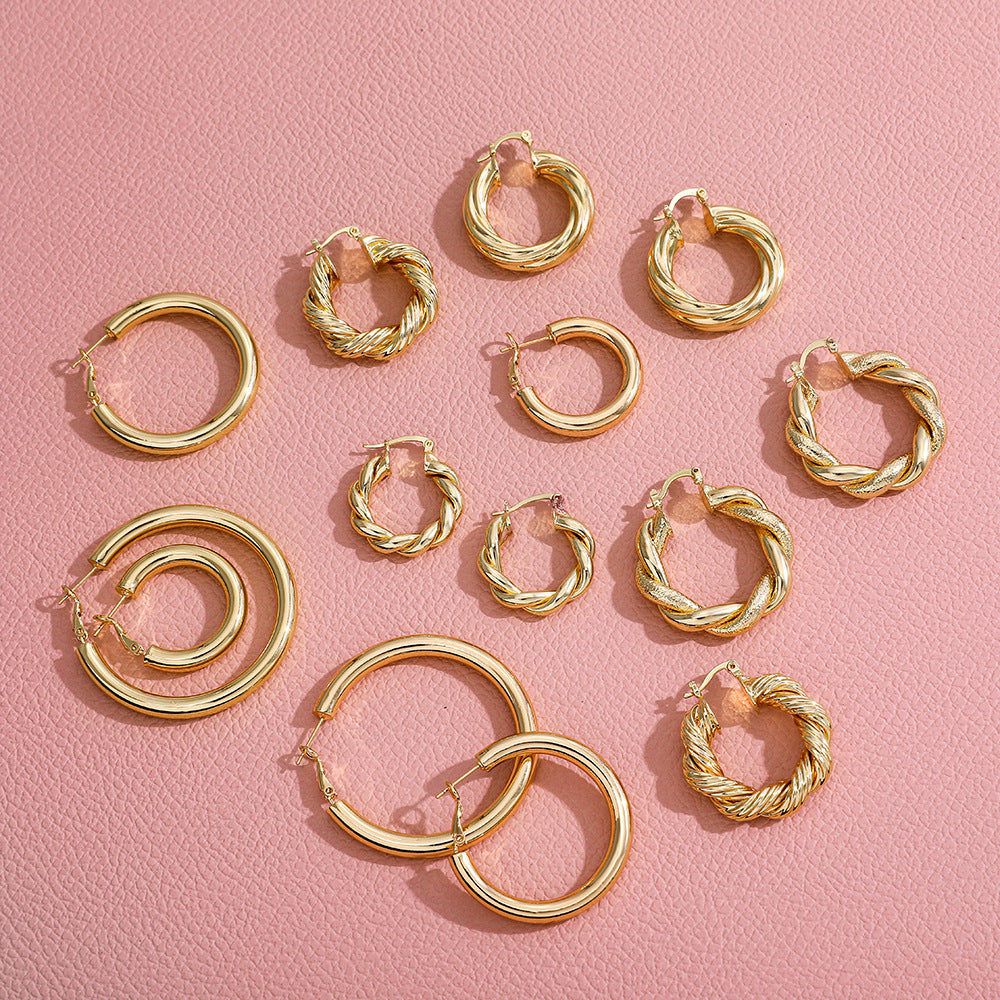 Wholesale 18K gold classic simple smooth plain ring earrings