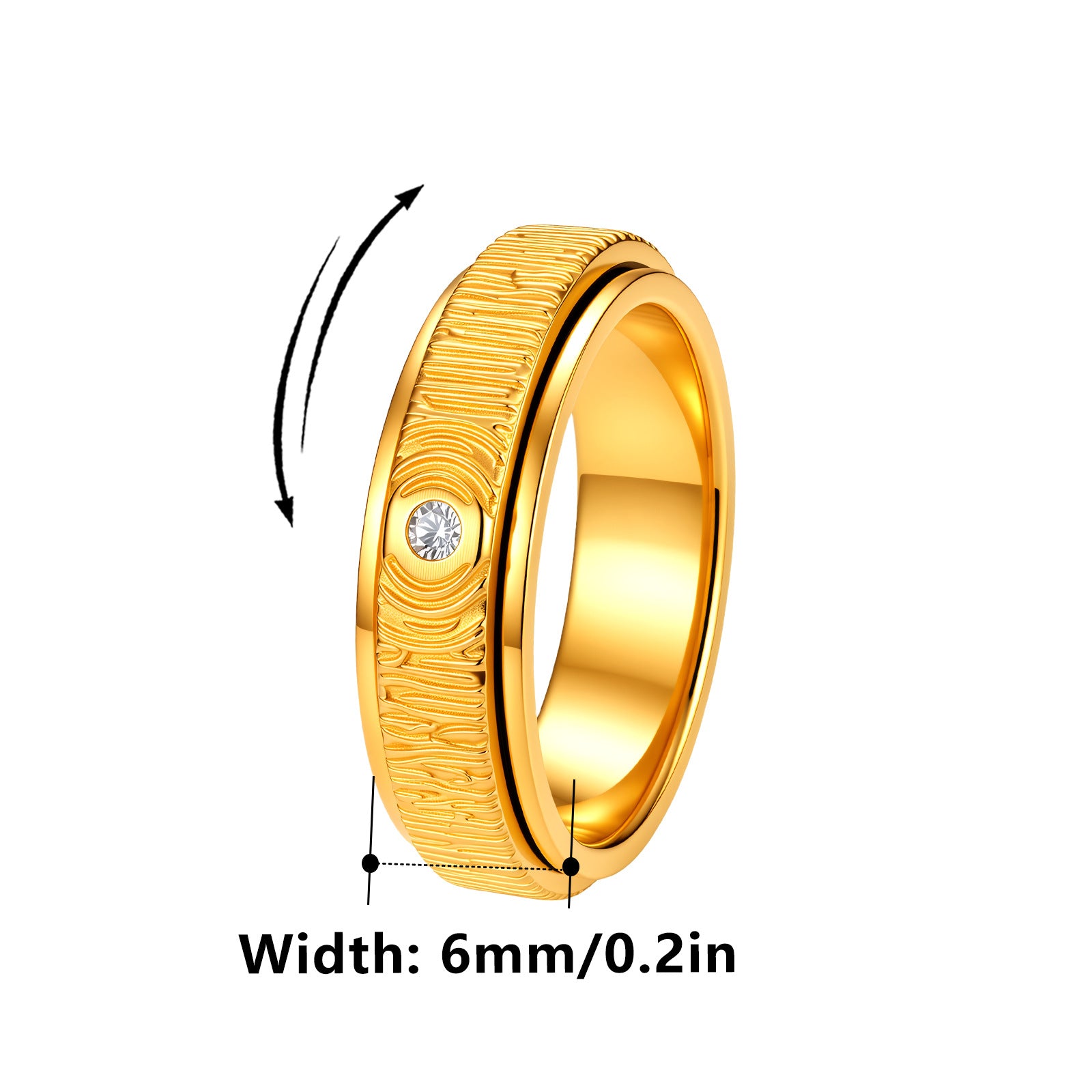 Wholesale Vintage Wood Grain Rotatable Ring Stainless Steel Gold Plating Fashion Jewelry Accessory