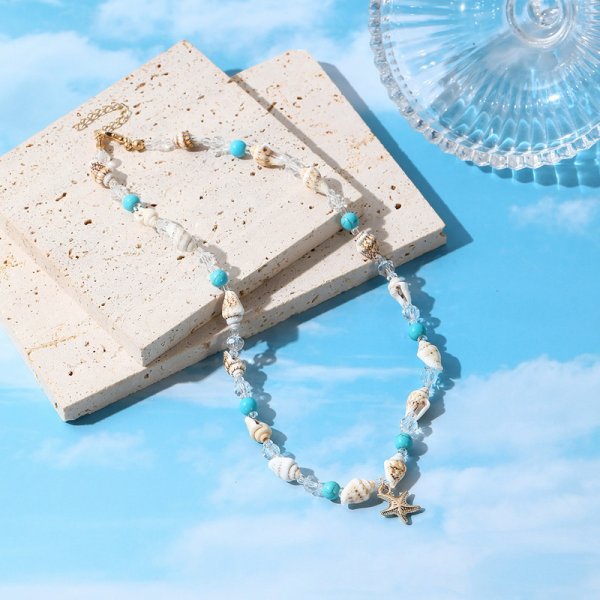 Wholesale  Bohemian Beach Vacation Marine Foot Fashion Conch Rice Bead Shell Beaded Necklace