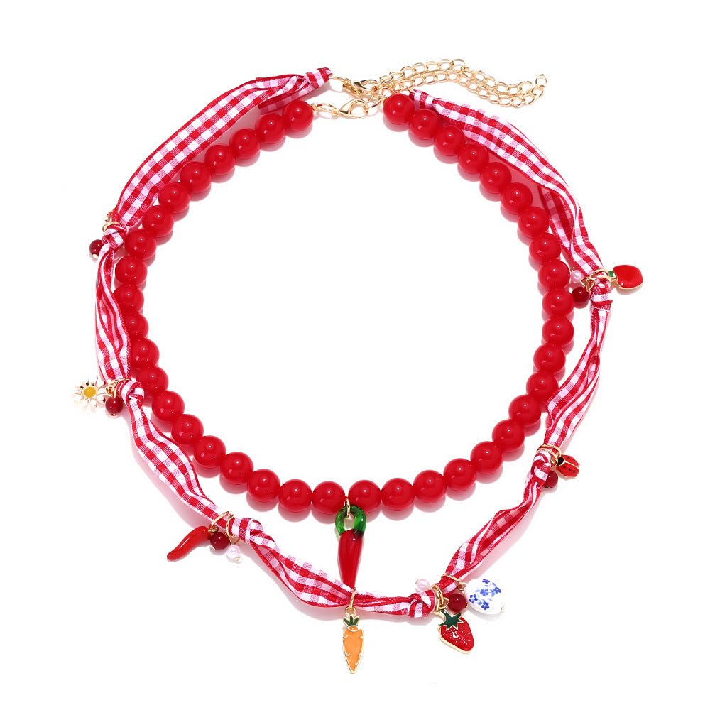 Wholesale  Strawberry Pepper Multi-layer Beaded Stacked Necklace