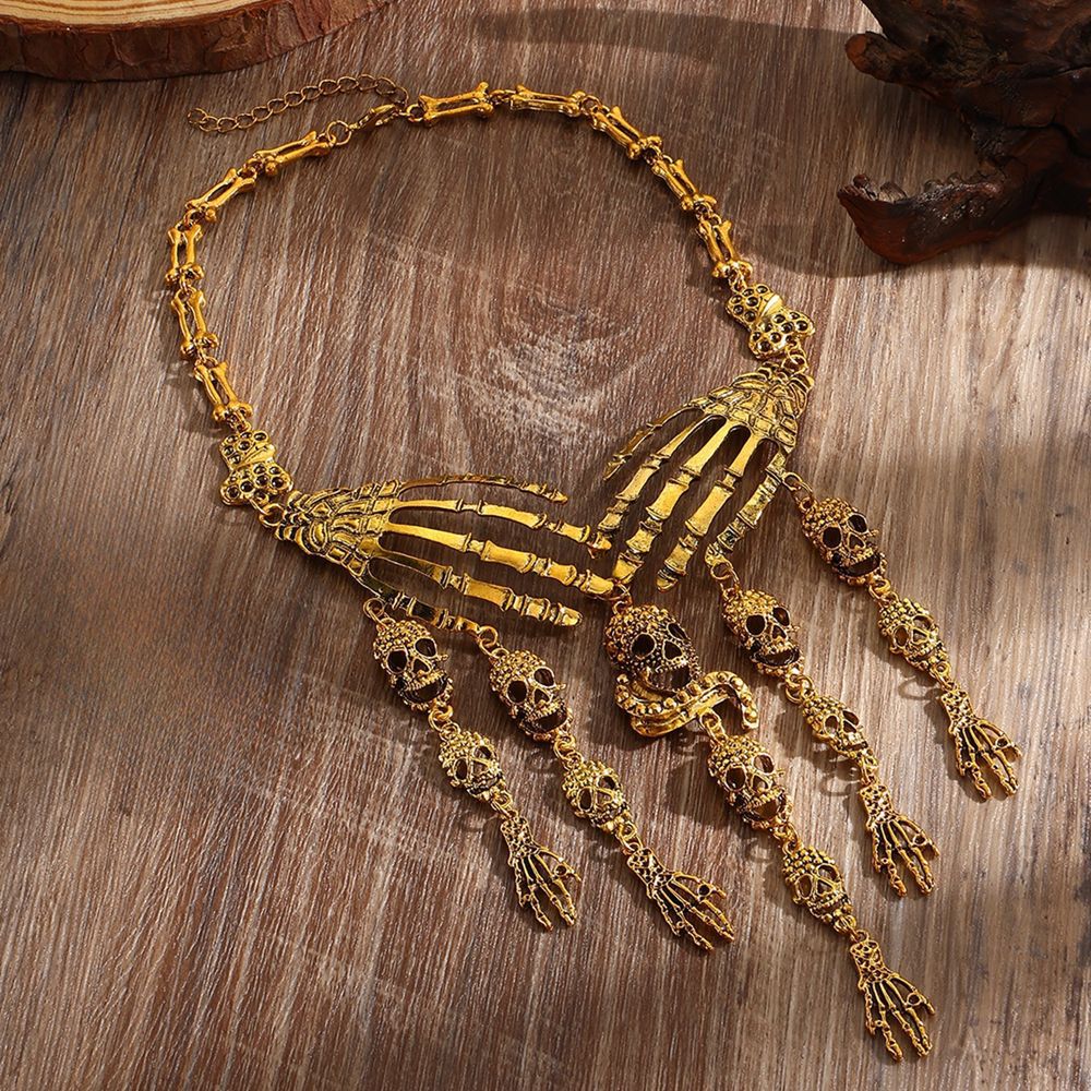 Wholesale Punk Retro Skeleton Hand Skull Necklace Earrings Set  Jewelry Party Accessory Gift