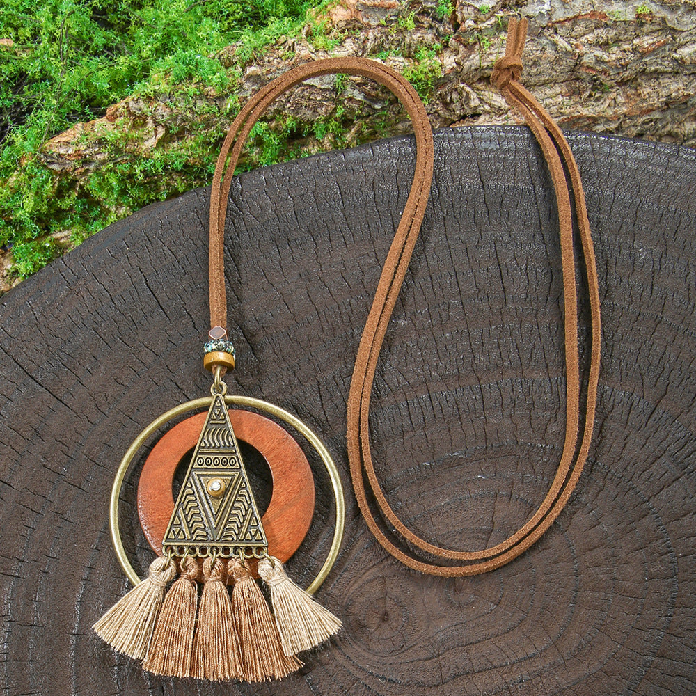Wholesale Zinc Alloy Bohemian Ethnic Style Long Necklace with Wooden Tassel