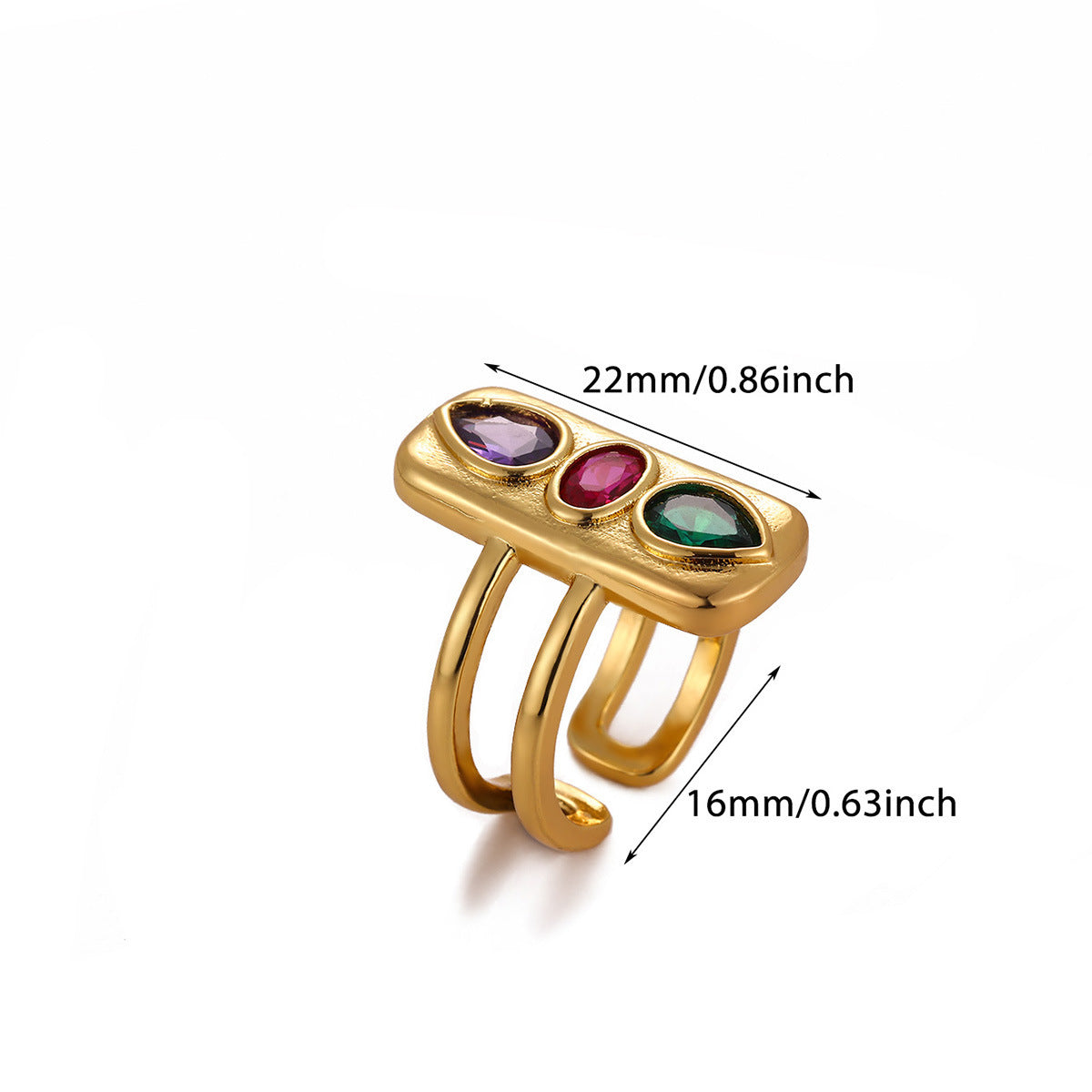 Wholesale Gold Plated Heart Shape Open Ring with Multicolor Zircon - Boutique Resale Jewelry Accessory