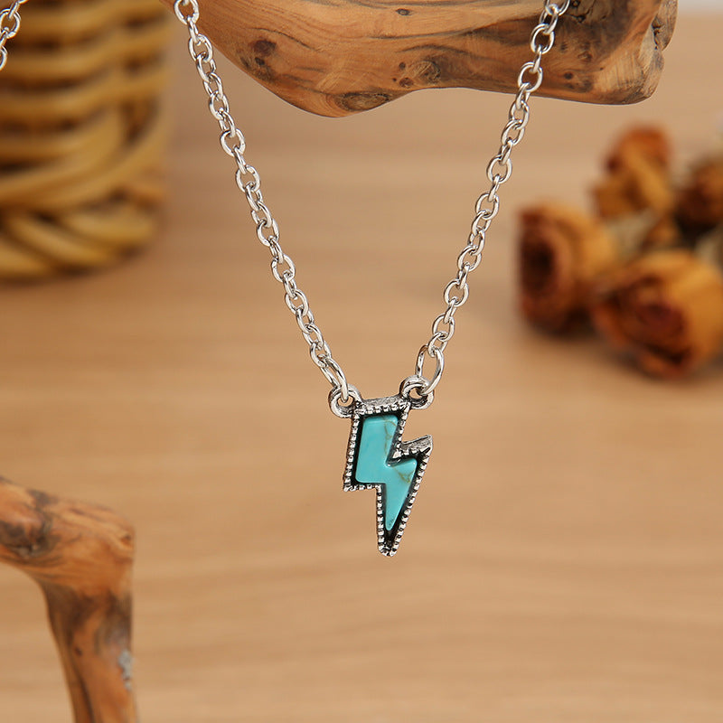 Wholesale retro lightning punk pendant bohemian turquoise clavicle chain