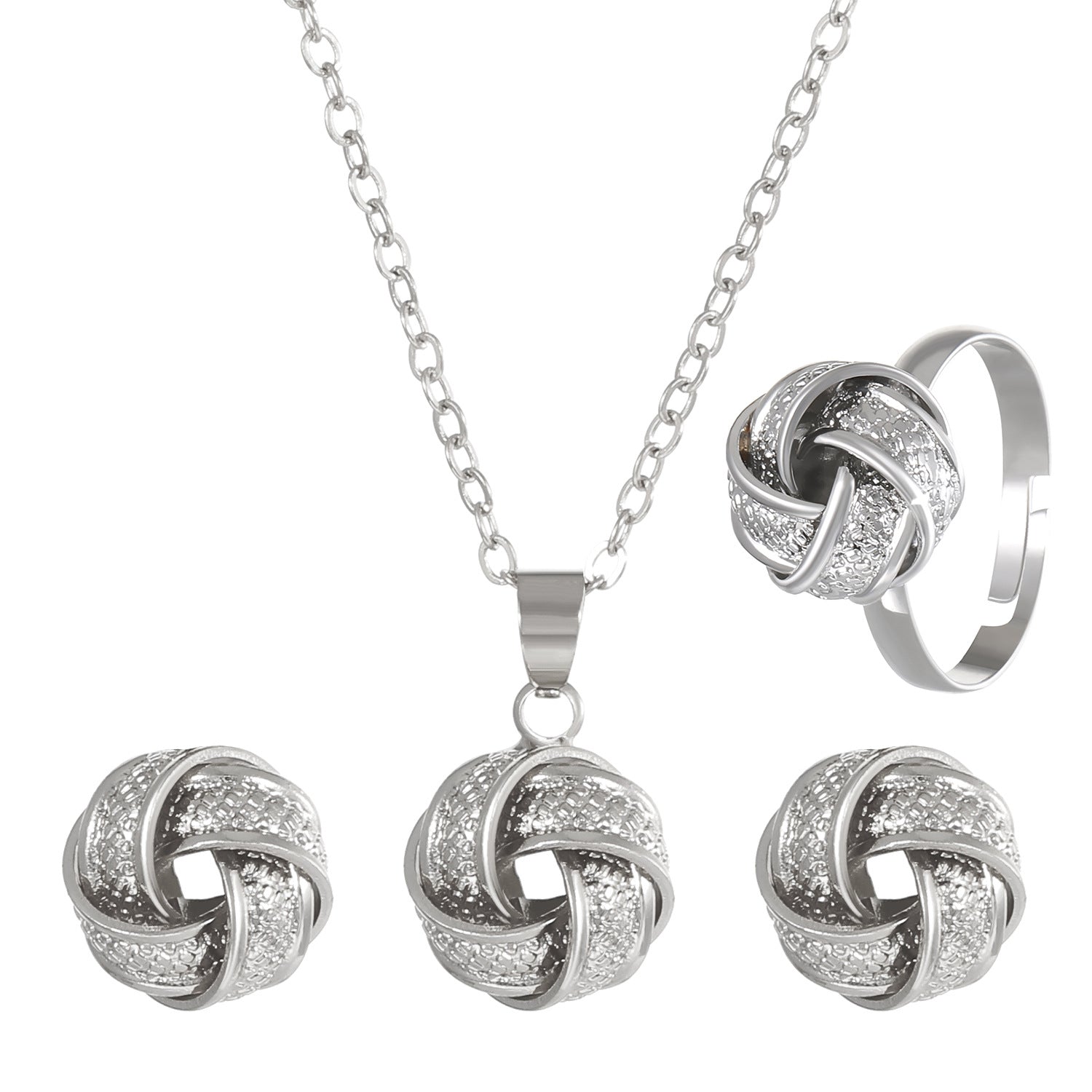Wholesale Stylish Women S Twisted Knot Jewelry Set With Alloy Necklace Earrings Ring Fashion Everyday Accessory Boutique Resale