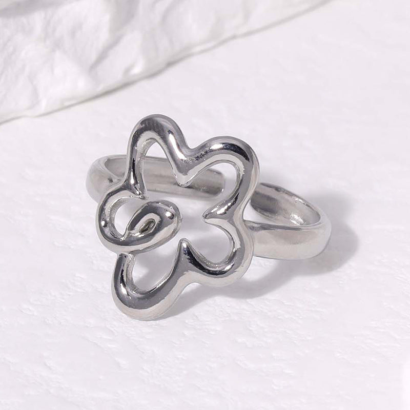 Wholesale Trendy Stainless Steel Flower Open Ring Minimalist Chic Jewelry Accessory For Women Boutique Resale