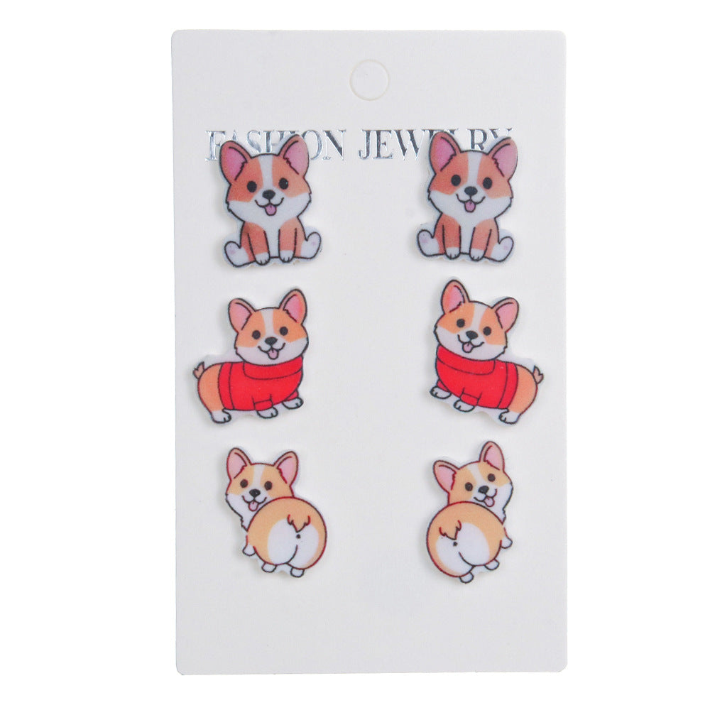 Wholesale Acrylic Cartoon Corgi Butt Earrings