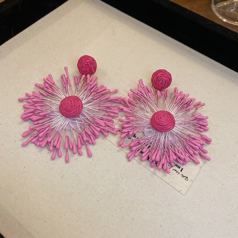 Wholesale Hand-woven Flower Fireworks Steel Needle Earrings