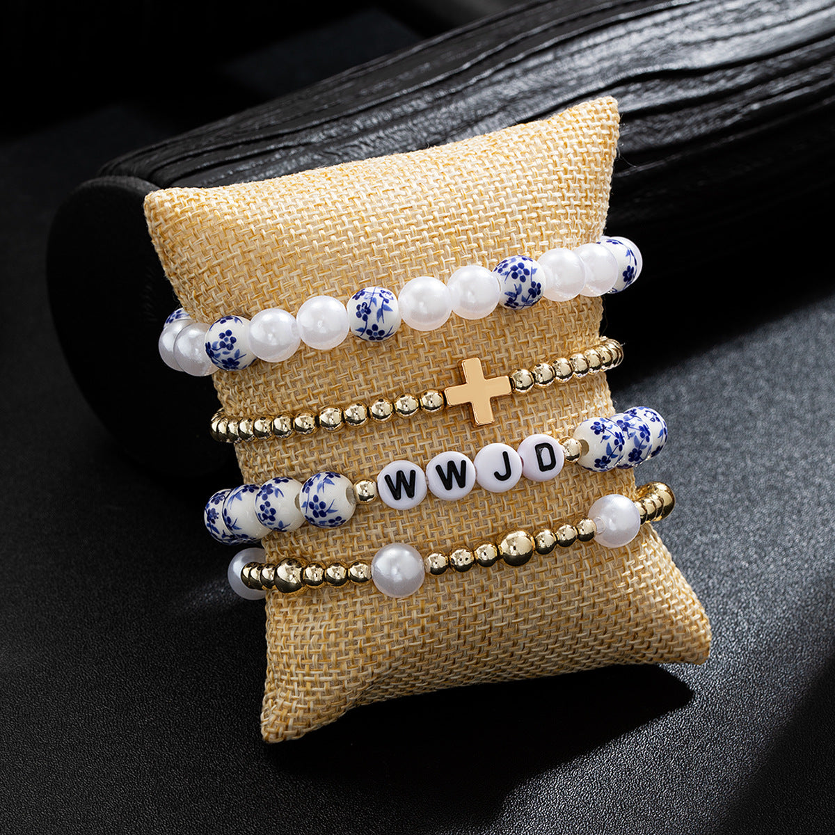 Wholesale Cross Ceramic Pearl Multi-layer Elastic Bracelet