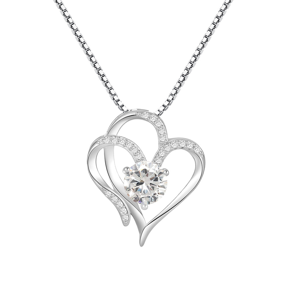 Wholesale Double Heart Pendant Necklace  Inlaid Colorful Zircon Heart-to-Heart Necklace