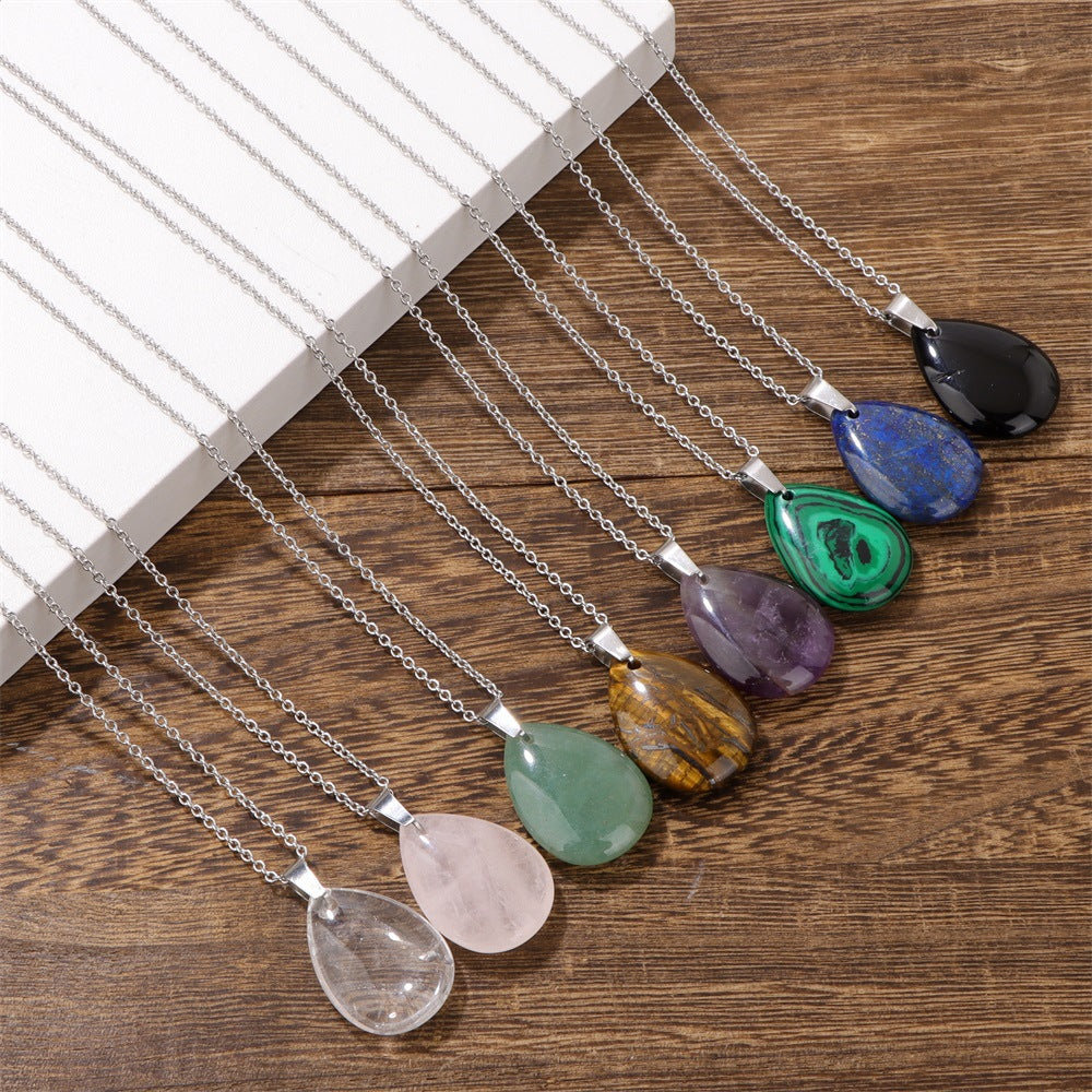 Wholesale Natural Crystal Pendant Necklace Stainless Steel O-Chain with Lobster Clasp Boutique Jewelry Accessory