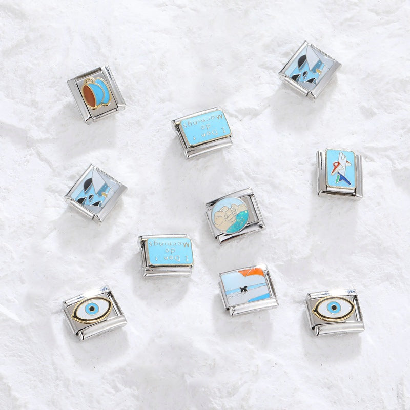 Wholesale  Italian Charm Bracelet 9mm DIY  Blue Series Creative Stainless Steel Composable Bracelet
