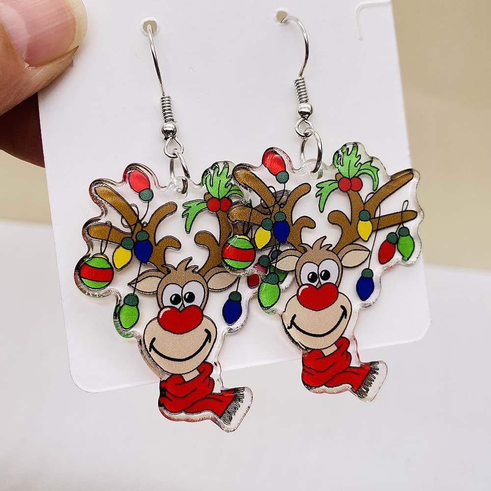 Wholesale Christmas Acrylic Colorful Elk Earrings