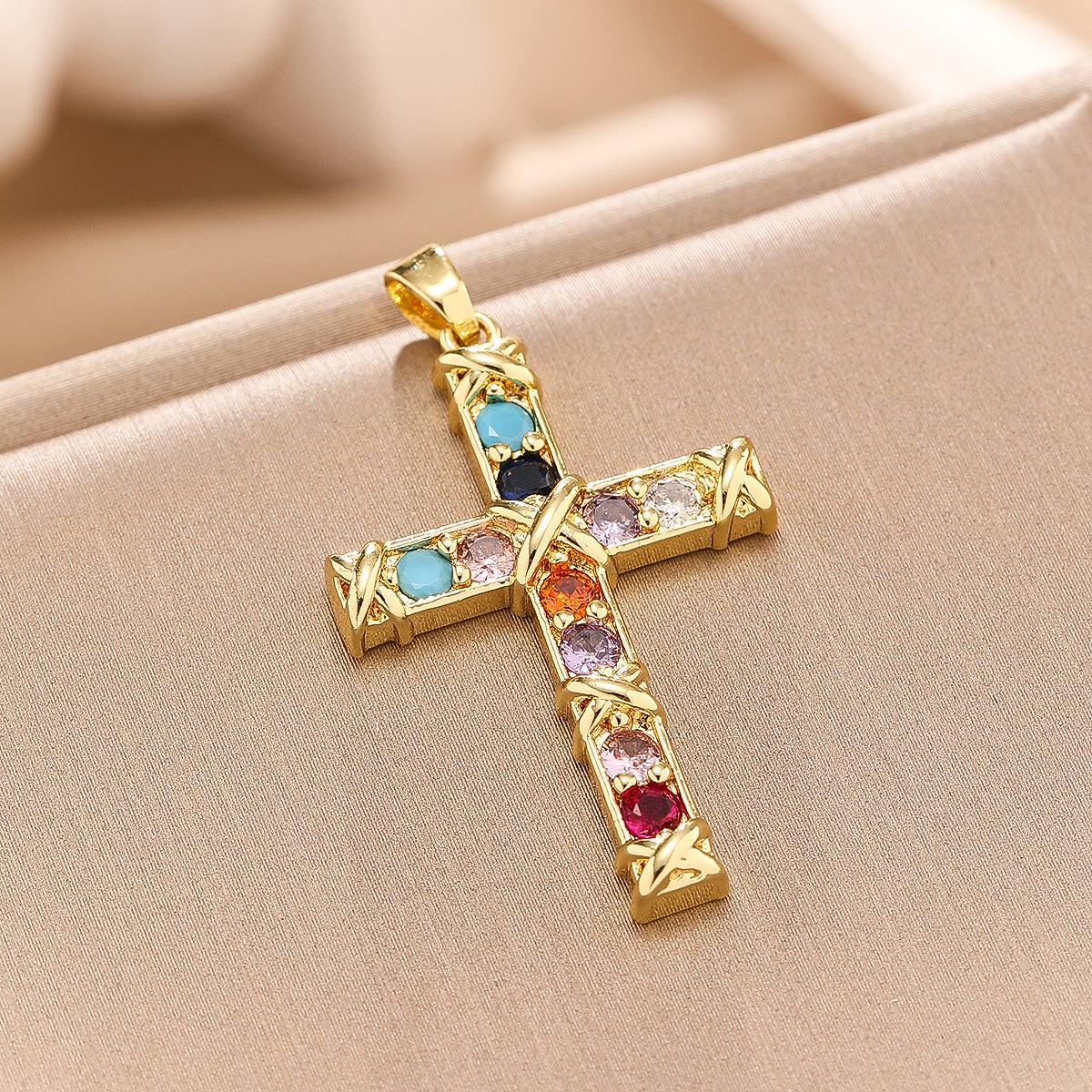 Wholesale Copper Inlay Zircon  Chain Cross Necklace
