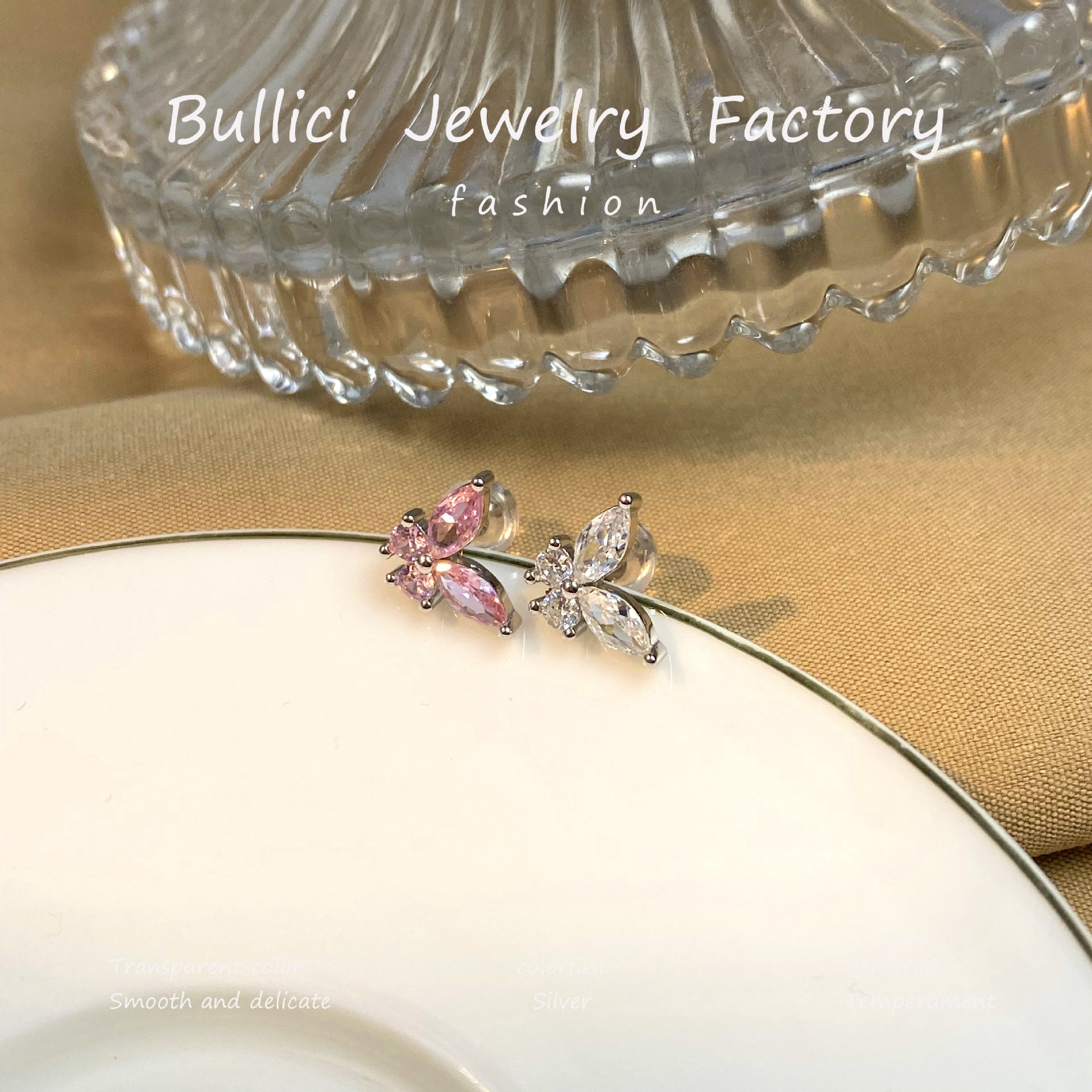 Wholesale  S925 Sterling Silver Earrings Pink Diamond Butterfly Style Earrings