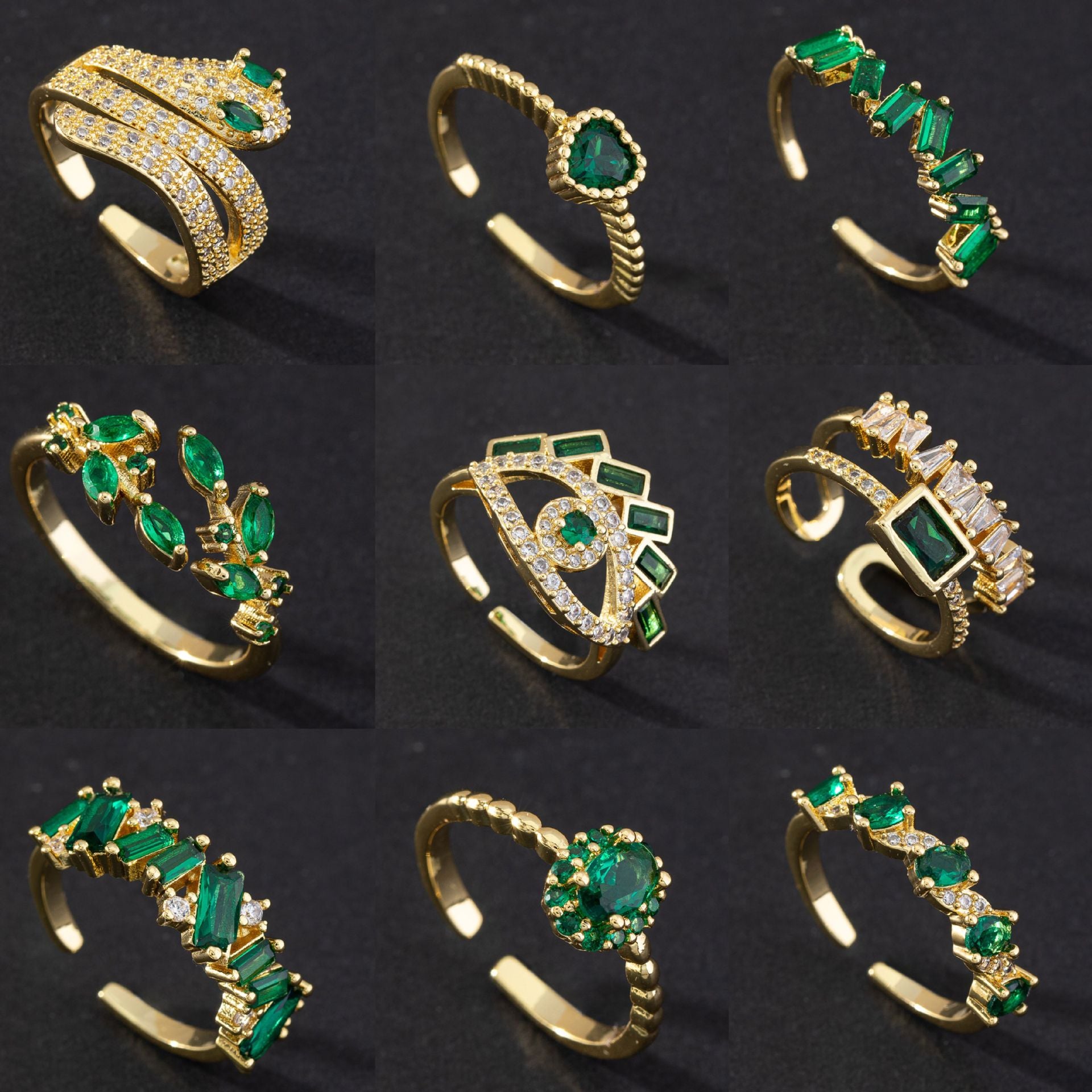 Wholesale Vintage Emerald Green Open Snake Ring Copper Zircon Women S Fashion Jewelry Accessory