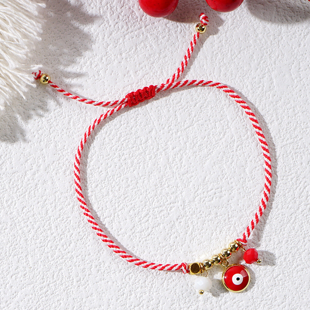 Wholesale Bohemian Red Eyes Red and White Rope Bracelet