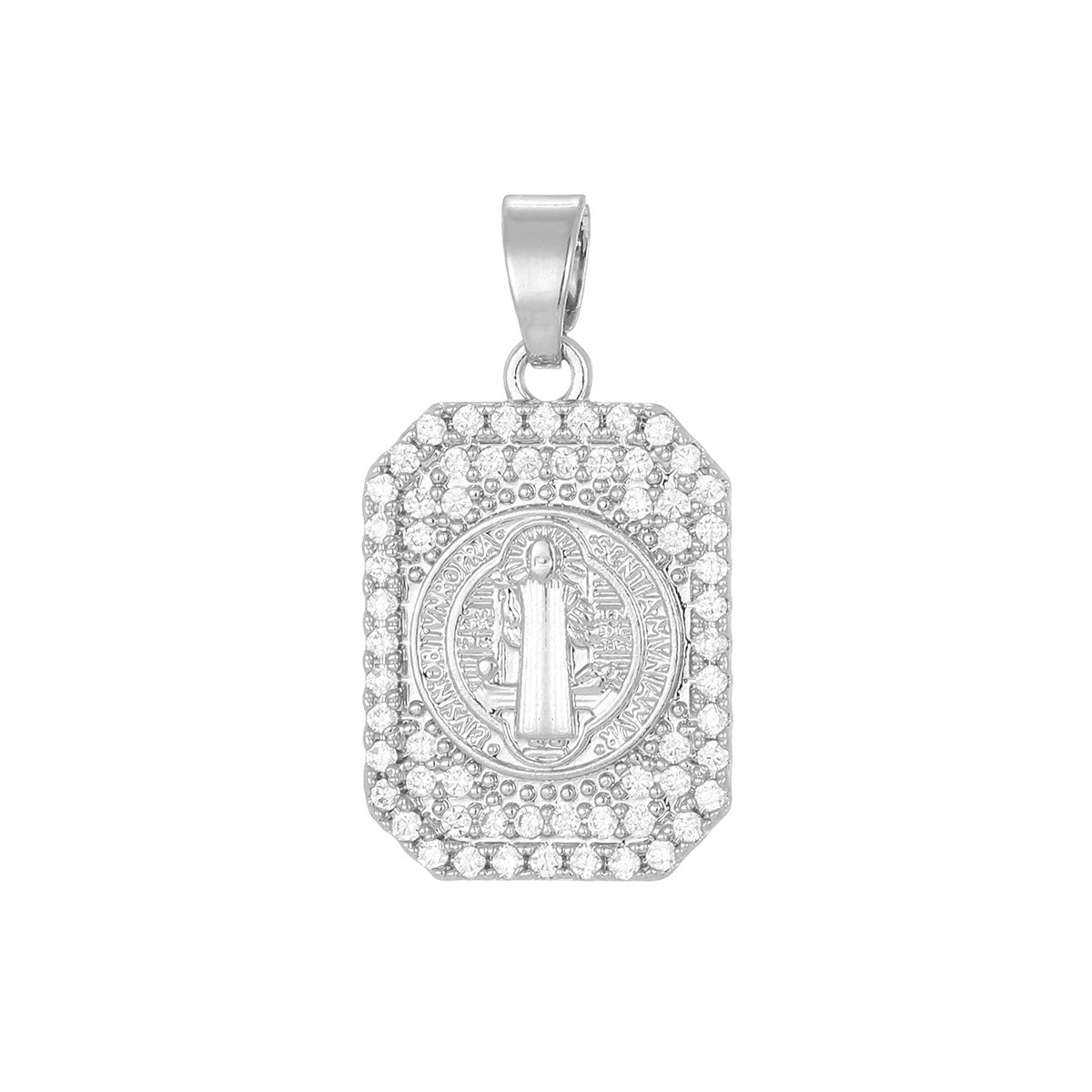 Wholesale Gold Plated Saint Benedict Square Pendant with Zircon Jewelry Accessory for Everyday Wear