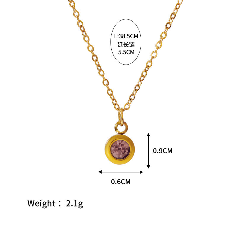 Wholesale Stainless steel December birthday stone color zircon pendant necklace