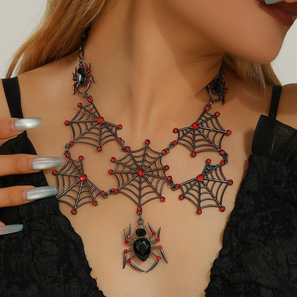 Wholesale   Web Rhinestone Alloy Necklace Dark Punk Party Jewelry Accessory for Women Resale