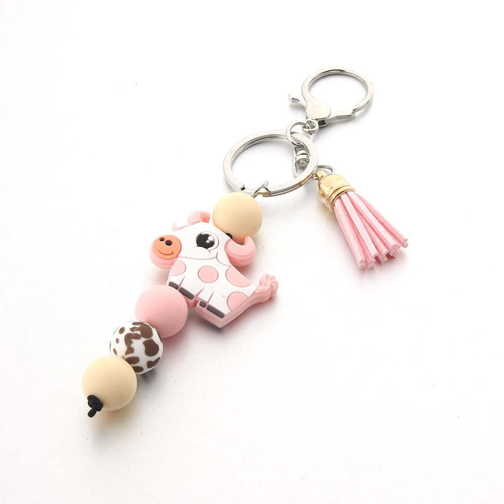 Wholesale Cartoon Cow Silicone Beaded Keychain Cute Keychain ACC-KC-JinAn008