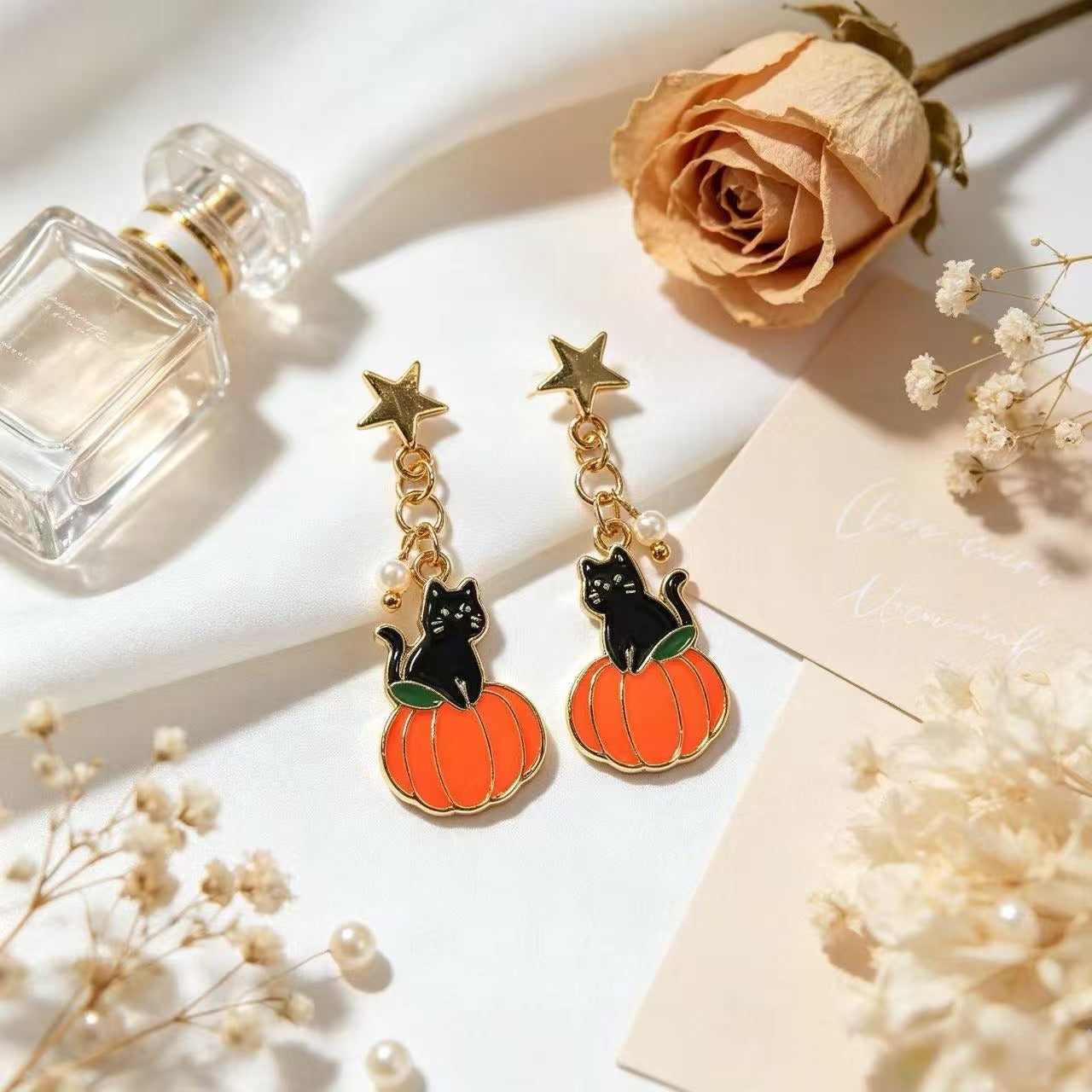 Wholesale Trendy  Pumpkin Cat Earrings Alloy Jewelry Accessory for Parties