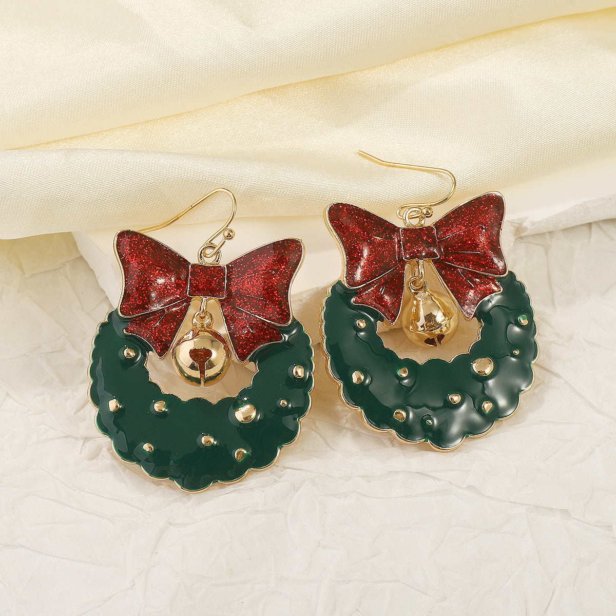 Wholesale Christmas  dripping oil bow bell garland earrings