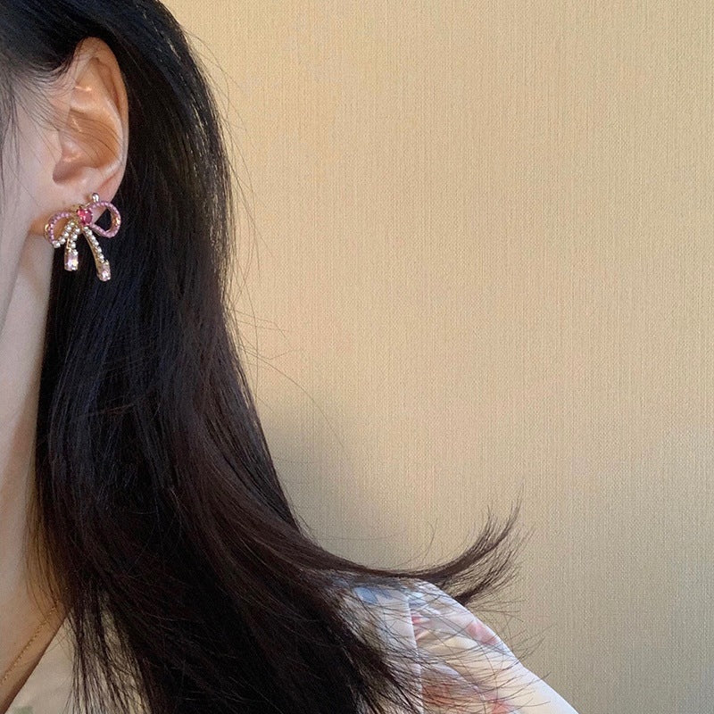 Wholesale Pink Bow Crystal Earrings Fashion Earrings ACC-ES-Mengx001