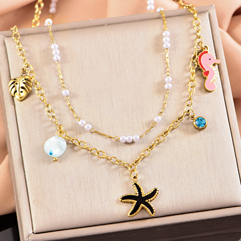 Wholesale Ocean series titanium steel double-layer stacked necklace