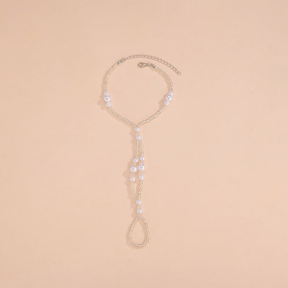 Wholesale Bohemian pearl rice beads adjustable women's finger anklet