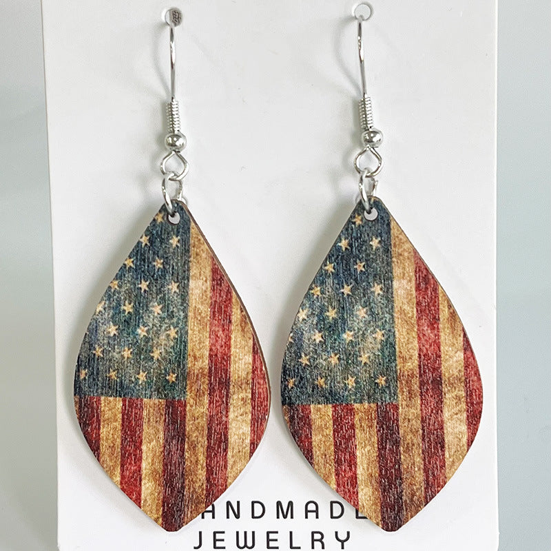 Wholesale 2 Pairs/pack American Independence Day Vintage Bohemian Natural Wood Earrings ACC-ES-HY040