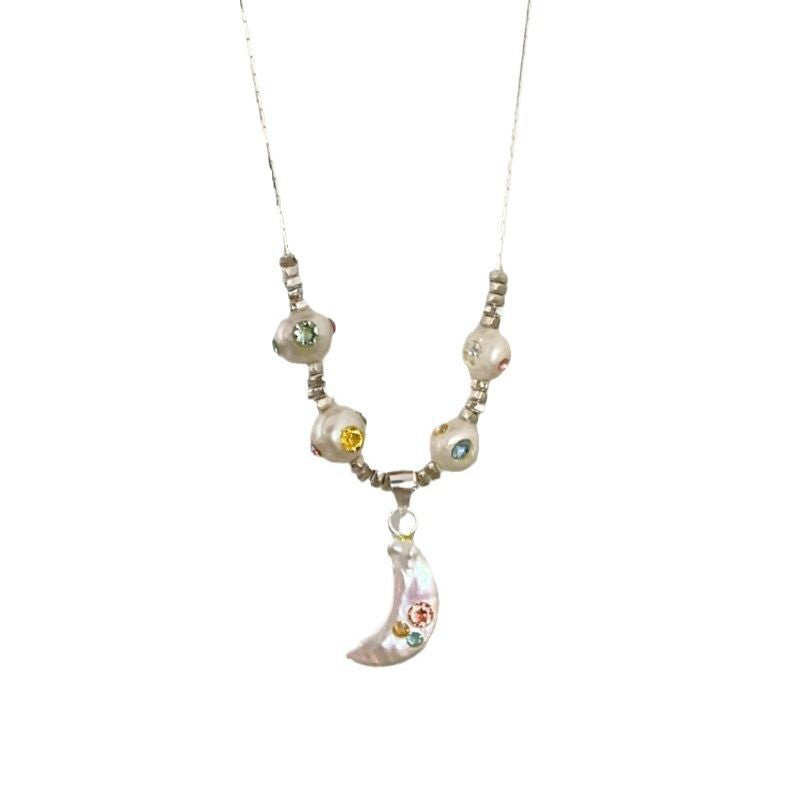 Wholesale  Baroque Pearl Crescent broken silver necklace