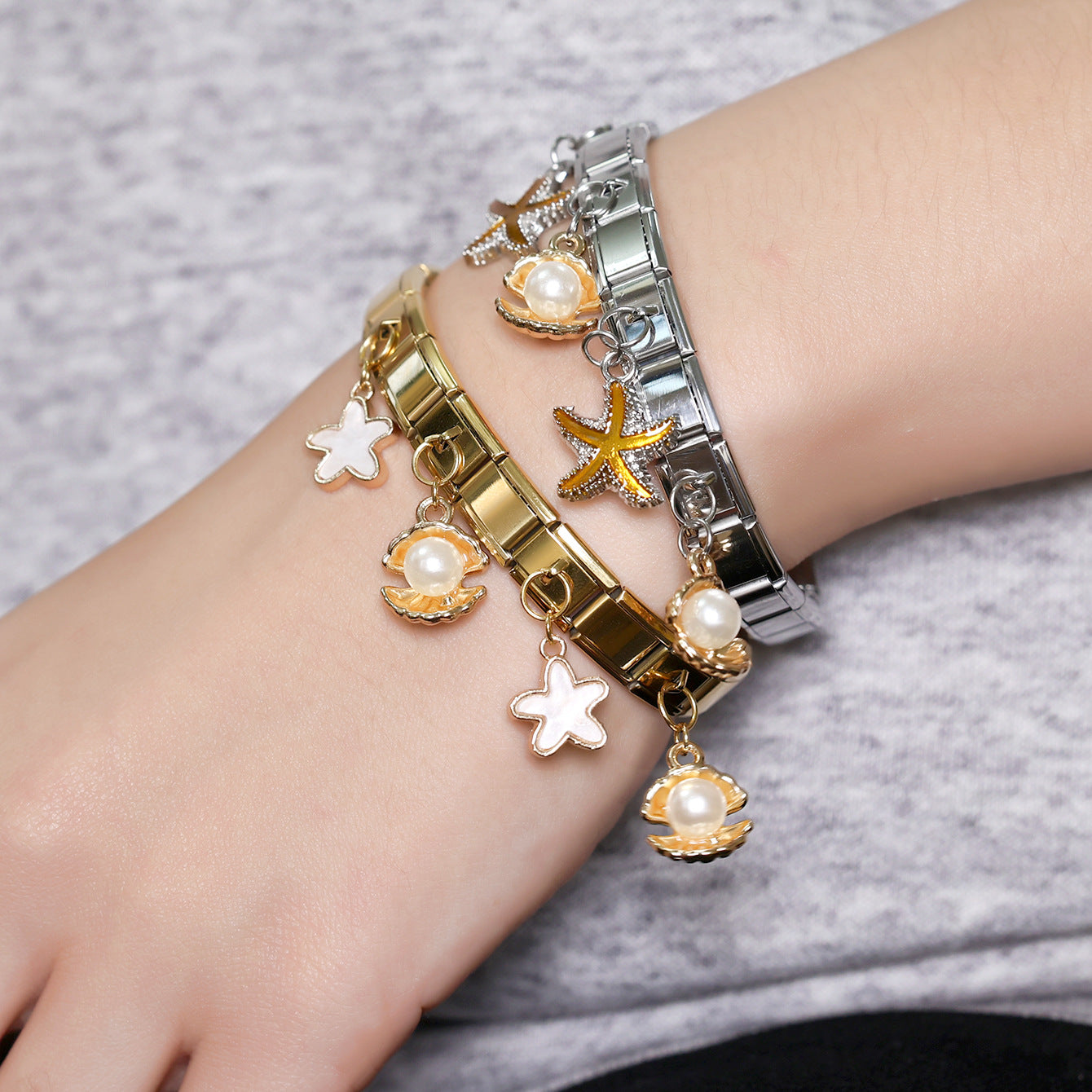 Wholesale  Starfish Shell Pendant Series Italian Module Bracelet Stainless Steel Jewelry Bracelet