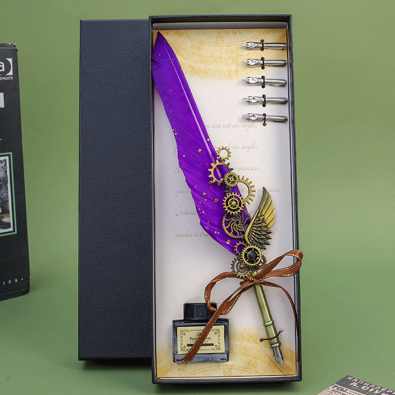 Wholesale Retro feather pen mechanical  gears gift box