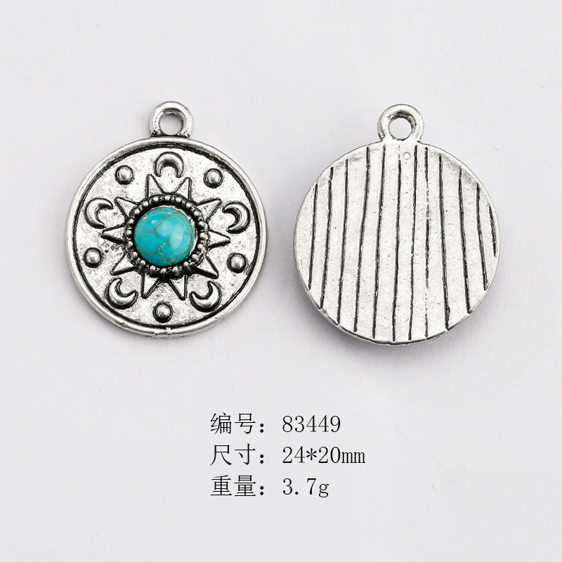 Wholesale Ethnic Retro Style Turquoise Alloy Diy Bracelet Necklace Pendant Accessories ACC-PT-Yongc003