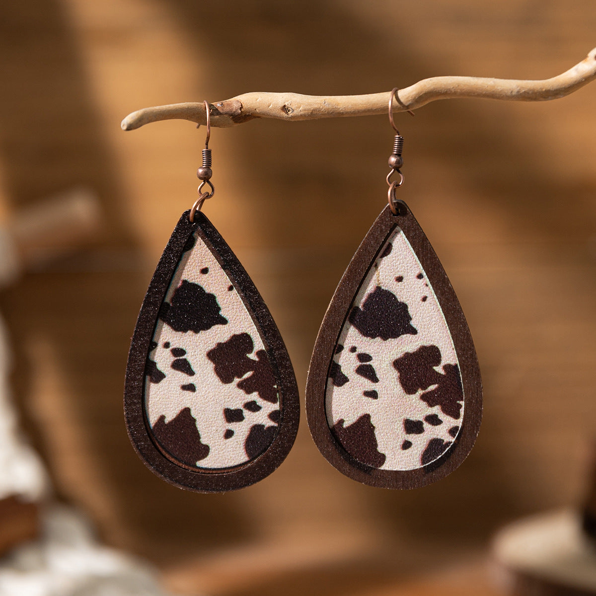 Wholesale Western Farm Style Cow Wooden Earrings