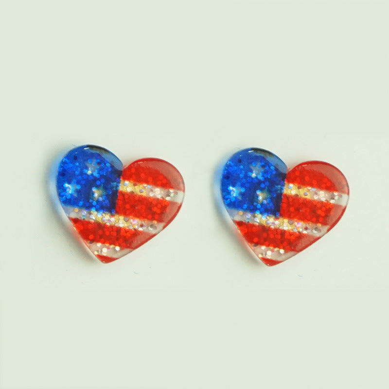 Wholesale 2 Pairs/pack American Independence Day Glitter Powder Flag Love Stars Acrylic Earrings ACC-ES-HY036