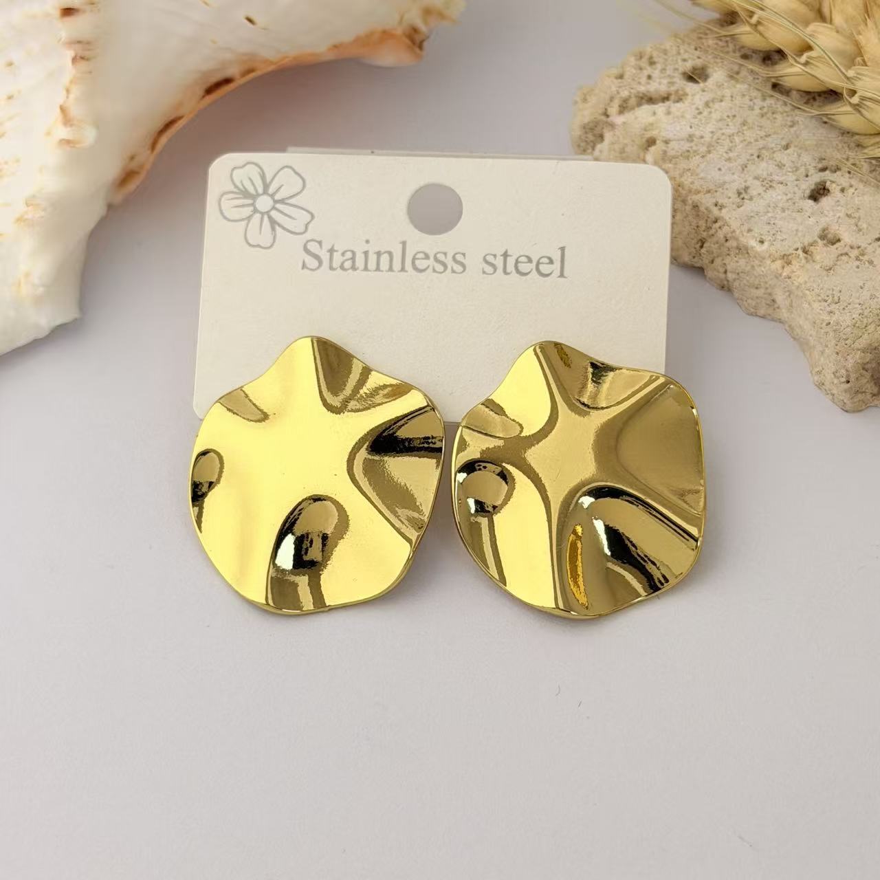 Wholesale Geometric Pleated Earrings 304 Stainless Steel Fashion Jewelry for Women