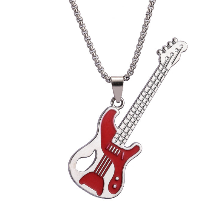 Wholesale Titanium Steel Hip Hop Music Guitar Pendant Necklace