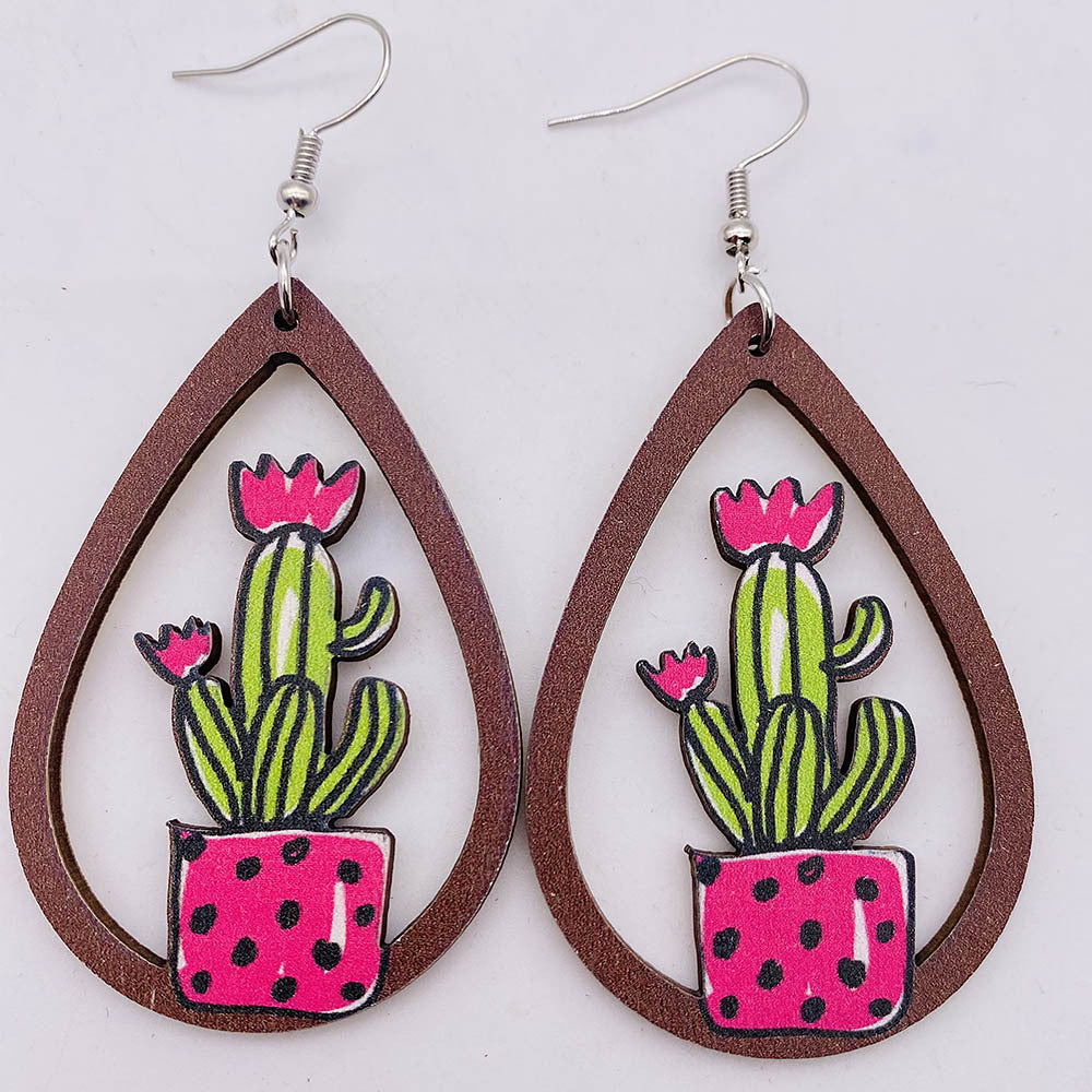 Wholesale Cactus Wooden Elk and Mushroom Earrings