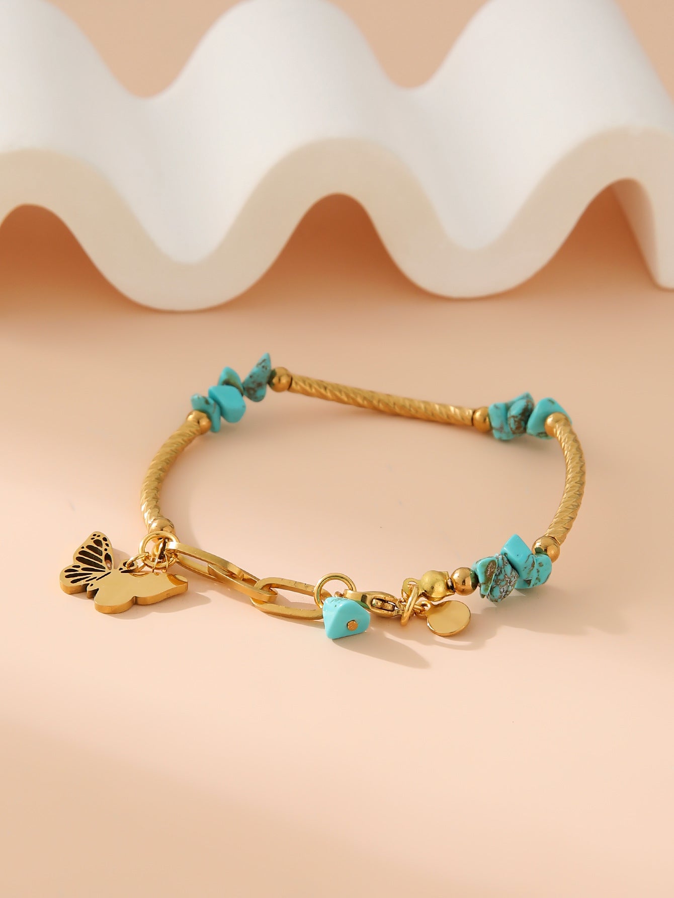 Wholesale  stainless steel color gravel butterfly pendant gold bracelet