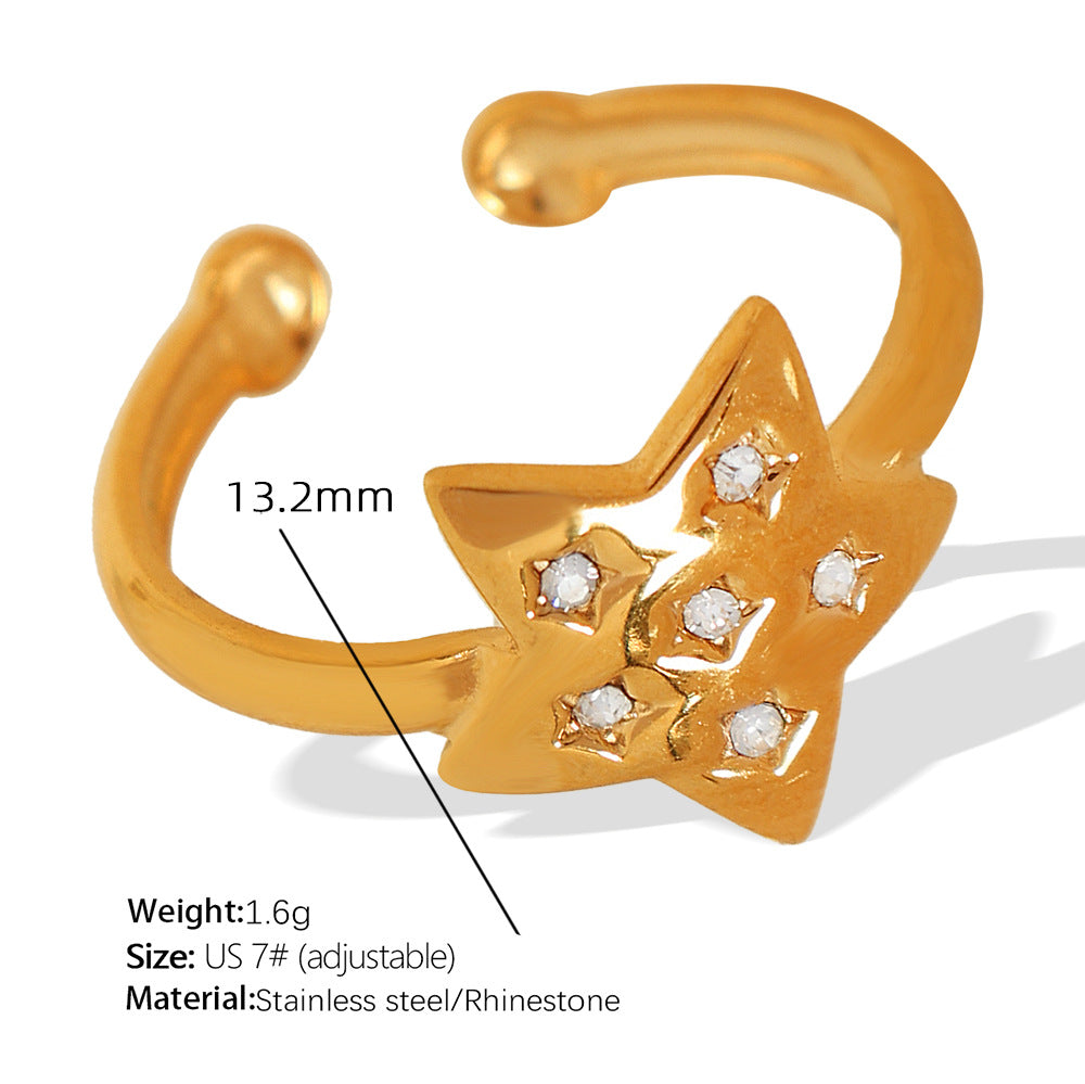 Wholesale luxury fashion niche fine throw geometric women' s ring geometric diamond titanium steel gold plated open ring