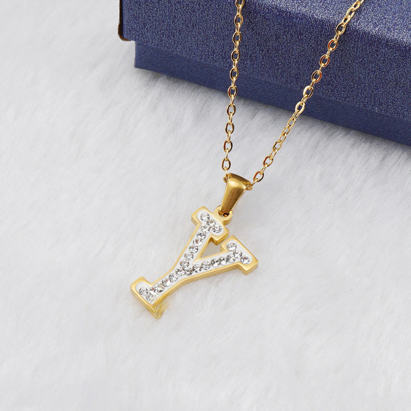 Wholesale  stainless steel diamond letter necklace