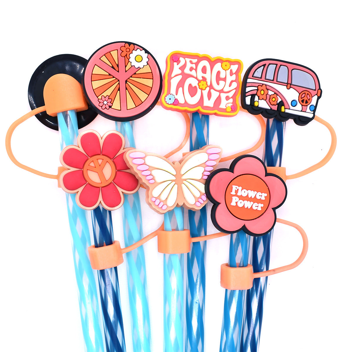 Wholesale Random 100pcs Love and Peace 10mm PVC Soft Straw Tube Cap ACC-SCR-RYY089