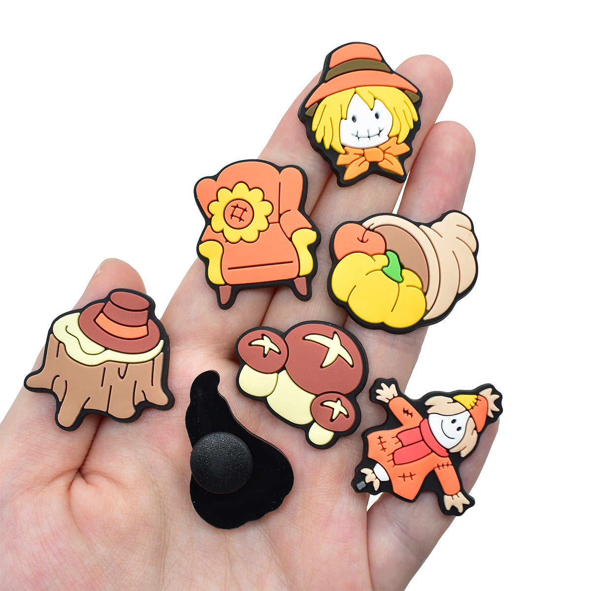 Wholesale   Random 100pcs Thanksgiving series PVC Soft Rubber Shoe Buckle Decoration