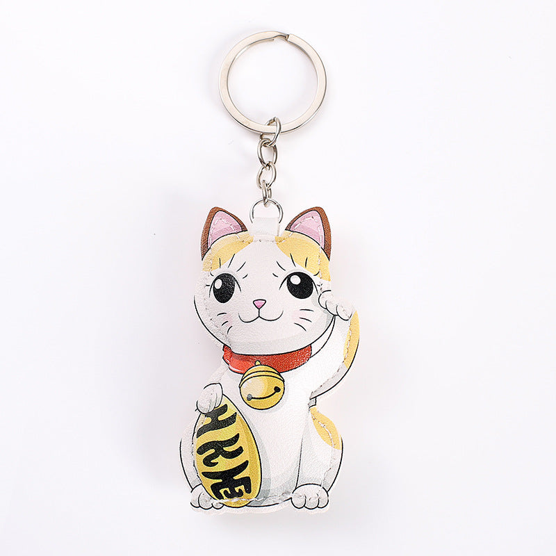 Wholesale Chic Artificial Leather Animal Keychains Cute Cat Dog Dinosaur Lucky Cat Fruit Pendants Decorative Gift Car Key Accessory